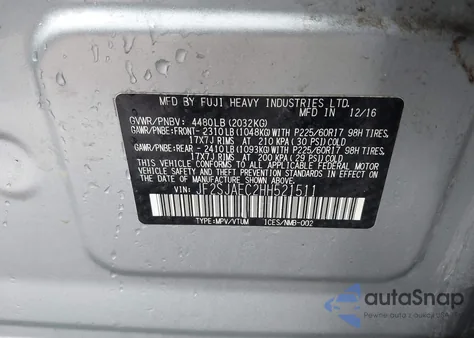 2017 Subaru Forester 2.5I Premium z USA, uszkodzony, nr VIN JF2SJAEC2HH521511